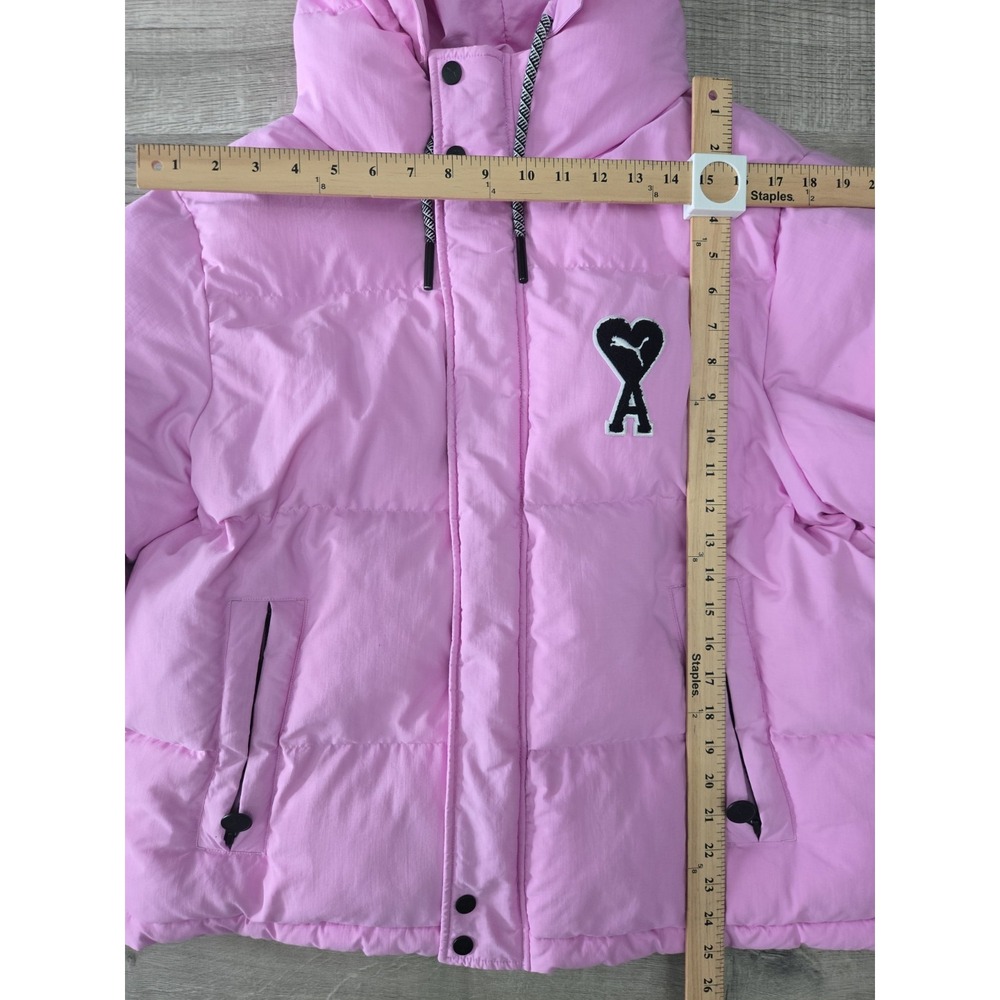 Puma Ami Puffer Jacket Hoodie Large PInk Zip Winter Ski Outdoors Size Small - Picture 7 of 11